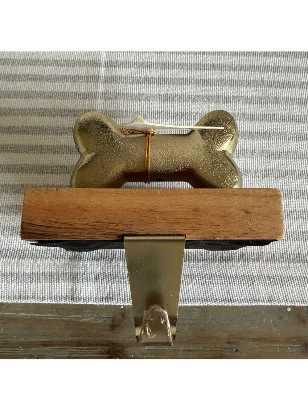 NEW Gold Dog Bone and Wood Base Stocking Holder for Pets - Picture 7 of 12